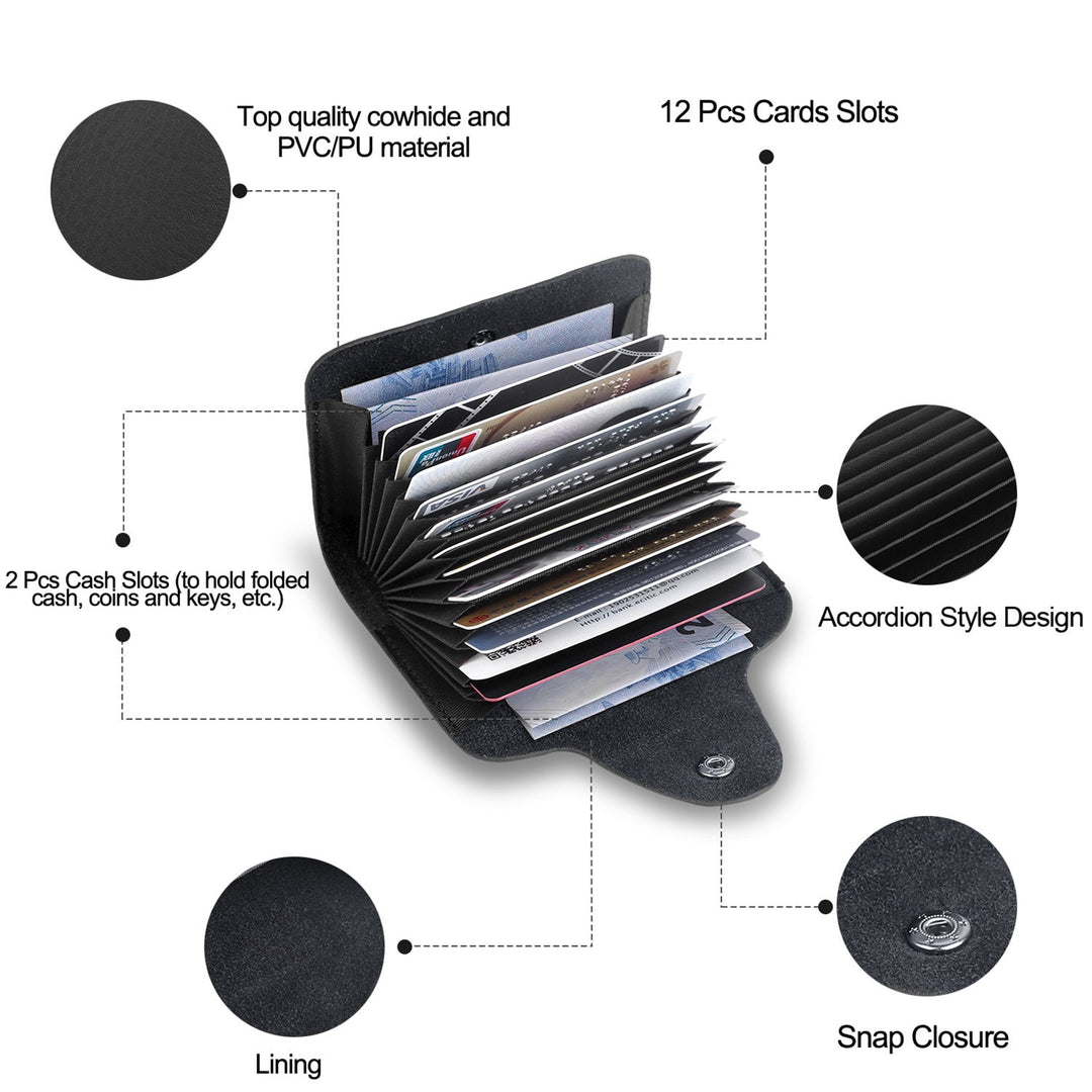 Credit Card Holder Wallet PU Leather Snap Closure Purse Accordion Case with 12 Pcs Card Slots