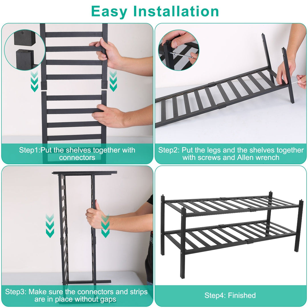 Bamboo Shoe Rack 2-Tier Stackable Shoe Shelf Free Standing Small Shoe Storage Organizer for Entryway Closet Bedroom Bathroom Living Room