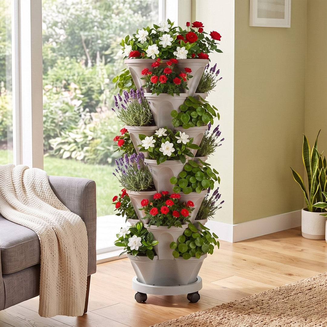 7-Tier Stackable Vertical Planter with Wheels and Drainage