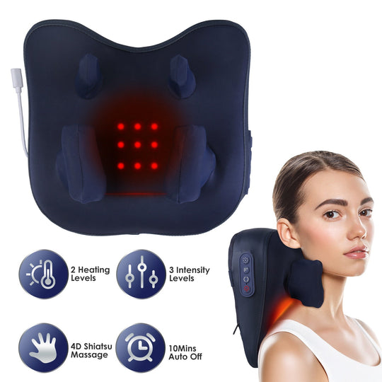 Cordless Neck Shoulder Massager With Soothing Heating 3 Intensity Levels 2 Heating Levels Electric 4D Shiatsu Deep Kneading Pillow For Back Traps Gift