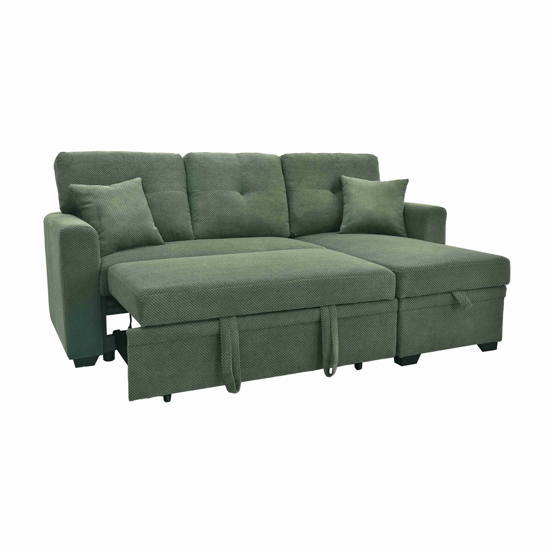 Sleeper Sofa with Pull-Out Bed, L-Shaped Sectional Couch with Reversible Chaise and Storage, Foil Fabric Upholstered Sof