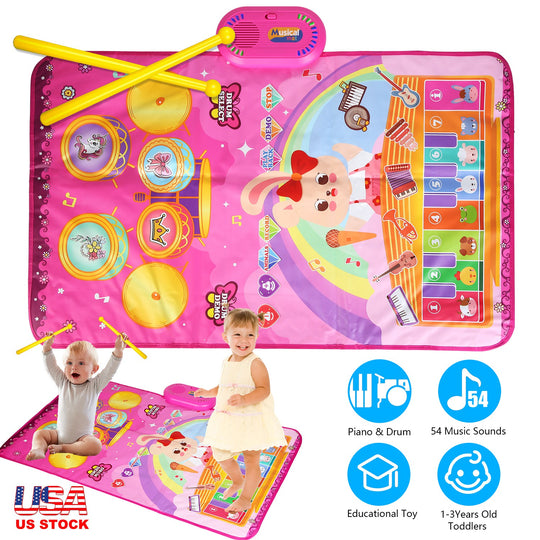 Baby Musical Mat With 55 Music Sounds Toddler Toys Floor Piano Keyboard Mat Drum Mat Carpet Educational Musical Learning Toy Infant Music Toy for 1 2