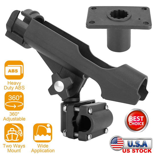 Boat Fishing Pole Rod Holder 360¡ Rotatable Kayak Side Rail Mount Adjustable Folding Rod Holder w/ Large Clamp