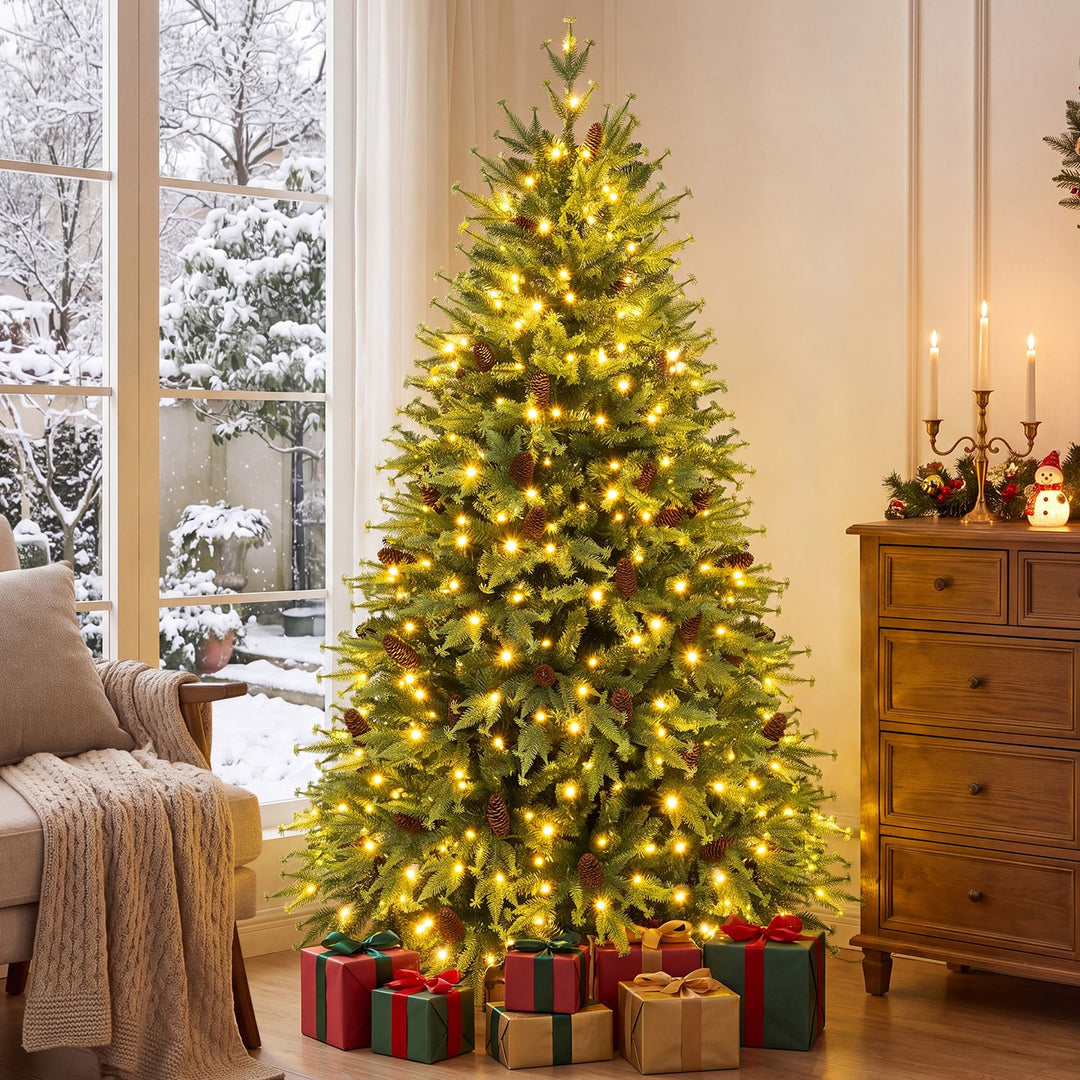 6FT Pre-Lit Artificial Christmas Tree with Warm White and Multicolor LED Lights