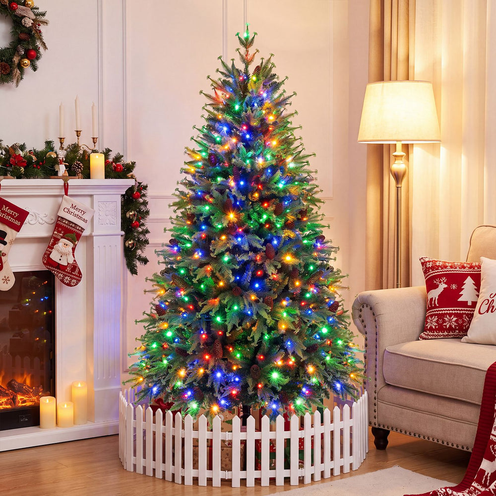 6FT Pre-Lit Artificial Christmas Tree with Warm White and Multicolor LED Lights