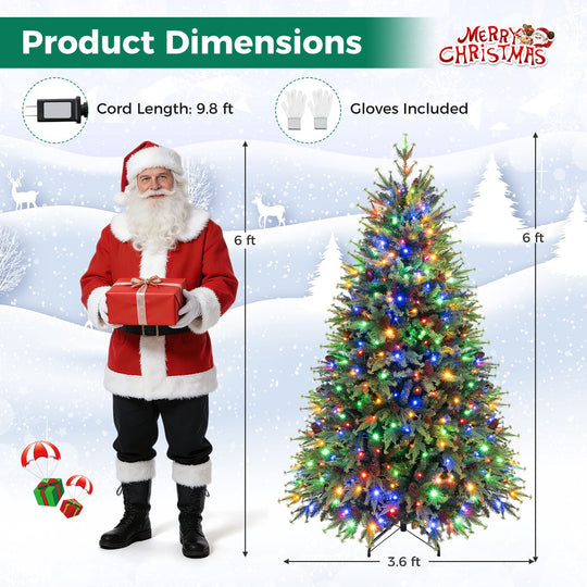 6FT Pre-Lit Artificial Christmas Tree with Warm White and Multicolor LED Lights