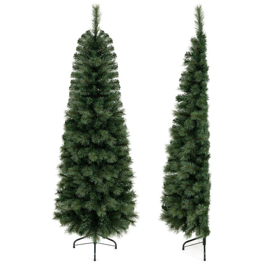 6FT Pre-Lit Half Artificial Christmas Tree with 120 Warm White LED Lights