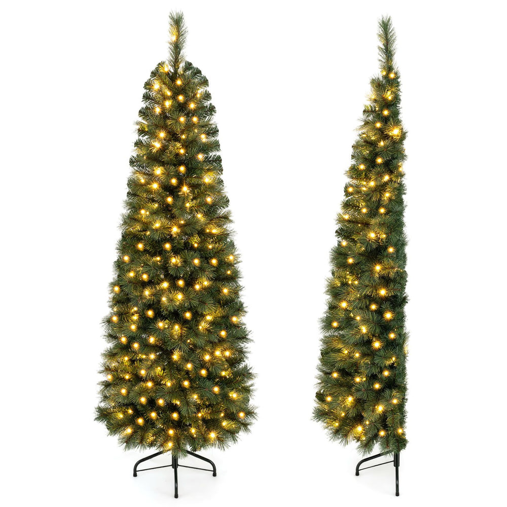 6FT Pre-Lit Half Artificial Christmas Tree with 120 Warm White LED Lights