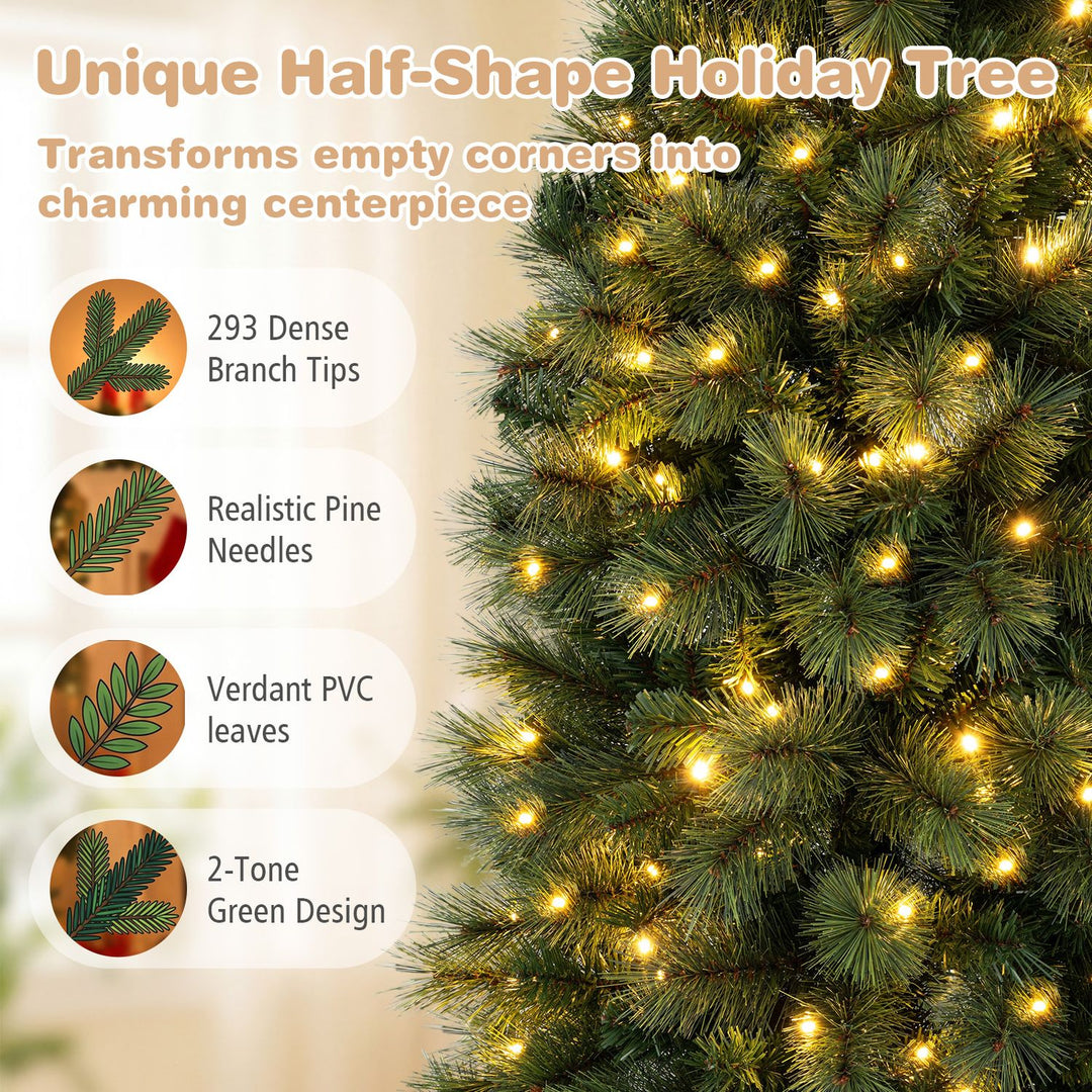 6FT Pre-Lit Half Artificial Christmas Tree with 120 Warm White LED Lights
