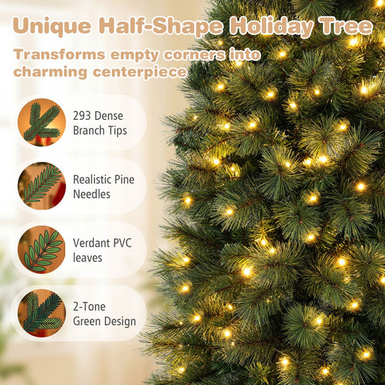 6FT Pre-Lit Half Artificial Christmas Tree with 120 Warm White LED Lights
