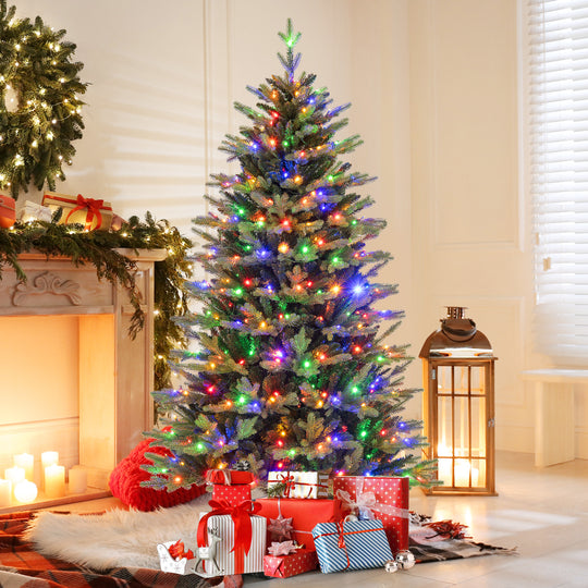 6 Feet Artificial Christmas Tree Hinged Xmas Tree with Lights and 3 Auto Timers-6 ft