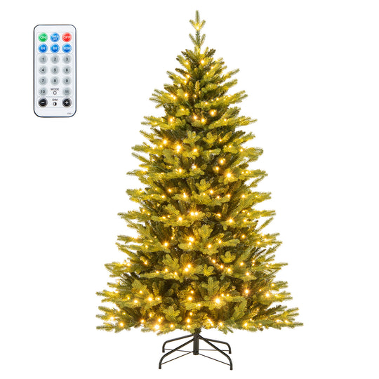 6 Feet Artificial Christmas Tree Hinged Xmas Tree with Lights and 3 Auto Timers-6 ft