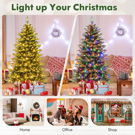 6 Feet Artificial Christmas Tree Hinged Xmas Tree with Lights and 3 Auto Timers-6 ft