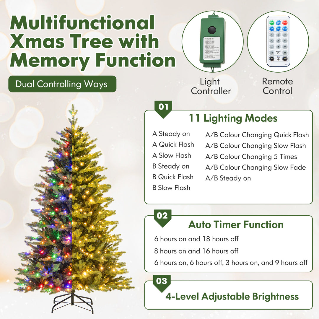 6 Feet Artificial Christmas Tree Hinged Xmas Tree with Lights and 3 Auto Timers-6 ft