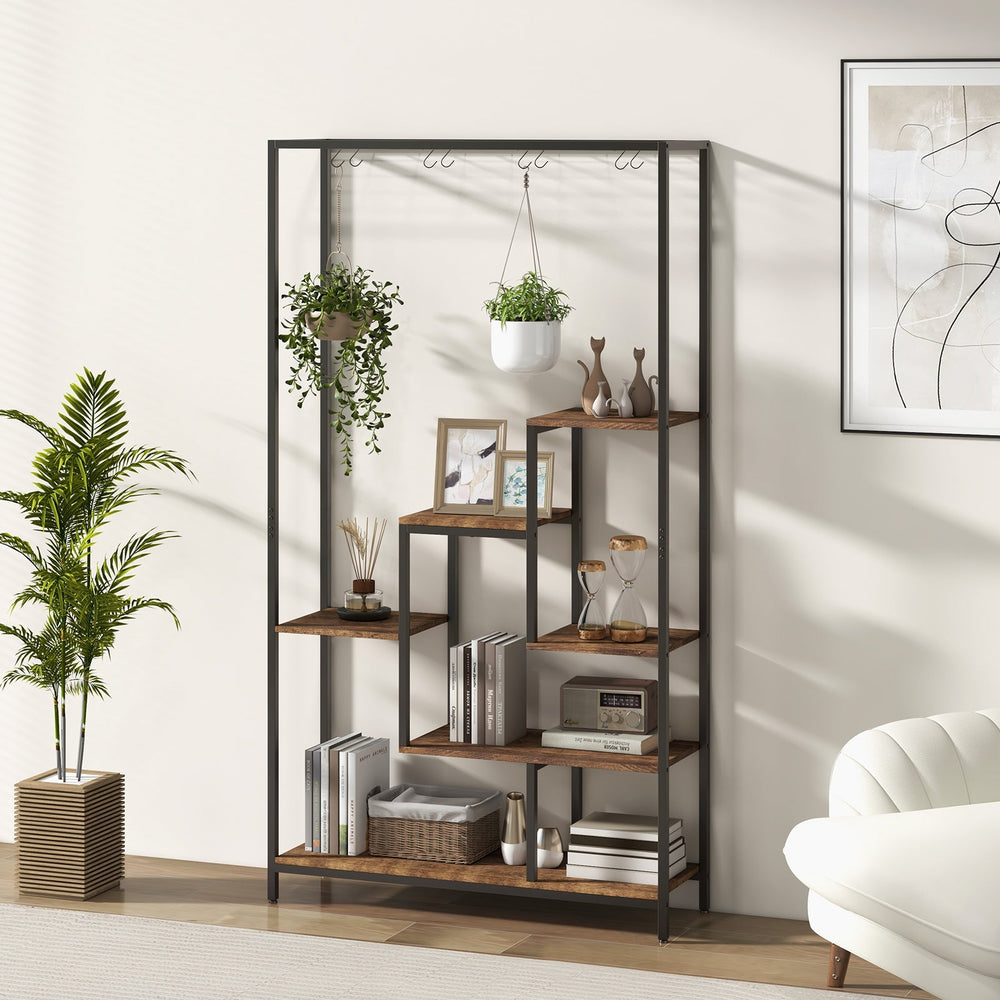 6-Tier Tall Plant Stand 71 Inch Metal Indoor Plant Shelf with 10 Hanging Hooks