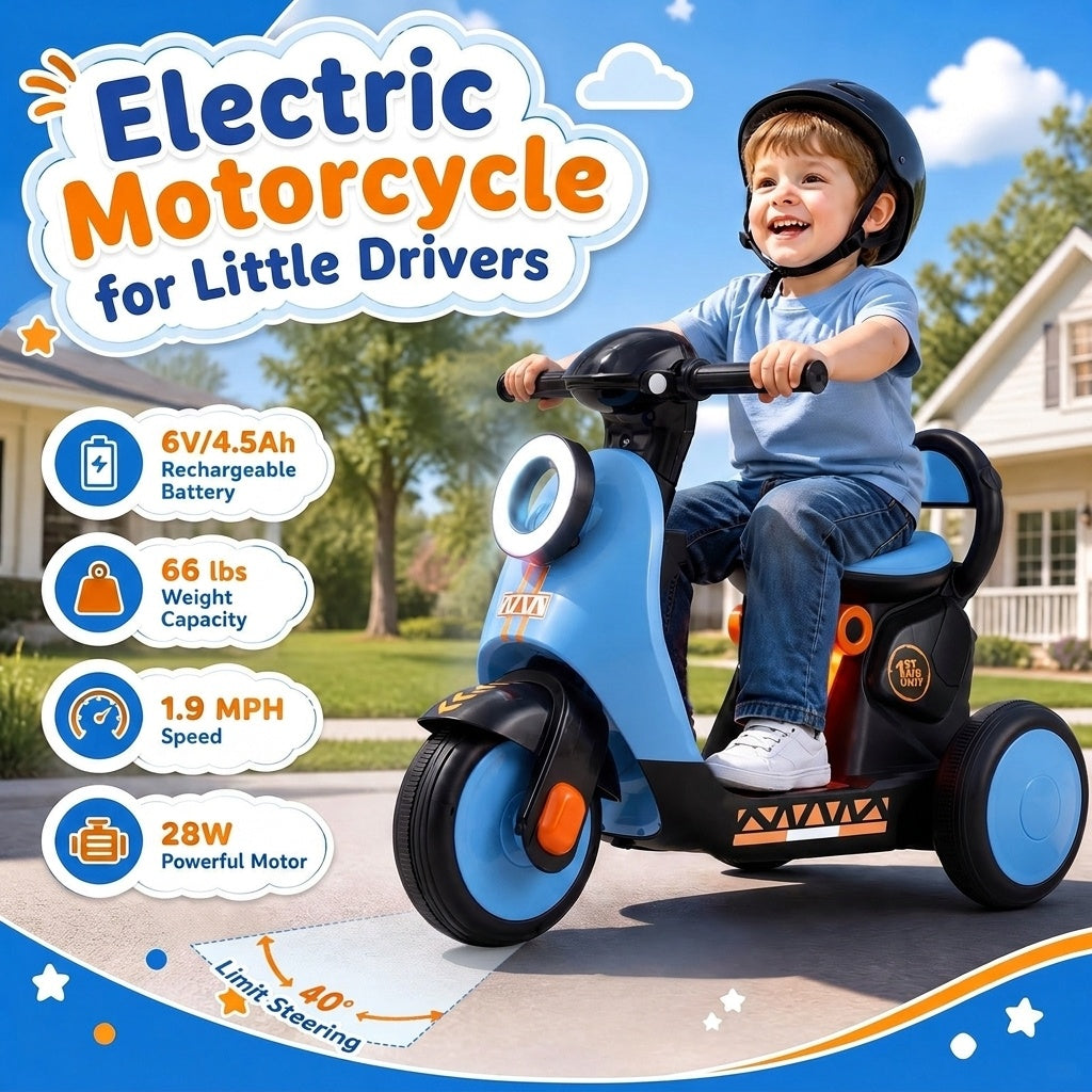 Electric Ride On Motorcycle for Kids 3-5 Years with LED Lights