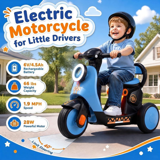 Electric Ride On Motorcycle for Kids 3-5 Years with LED Lights
