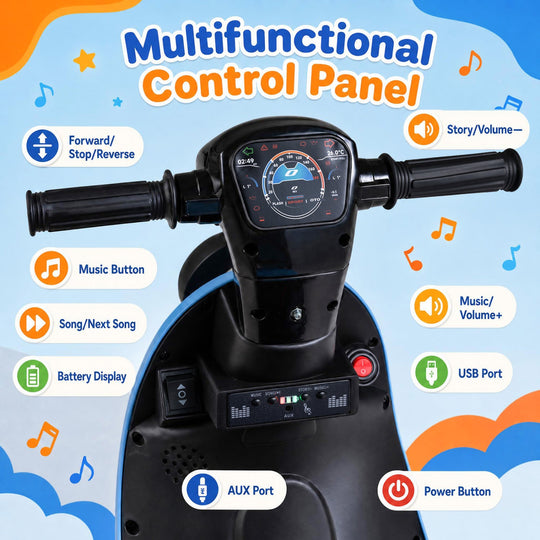 Electric Ride On Motorcycle for Kids 3-5 Years with LED Lights