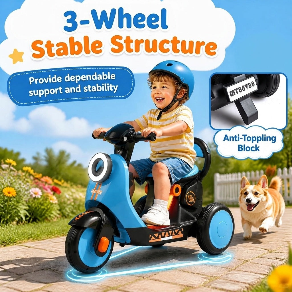 Electric Ride On Motorcycle for Kids 3-5 Years with LED Lights