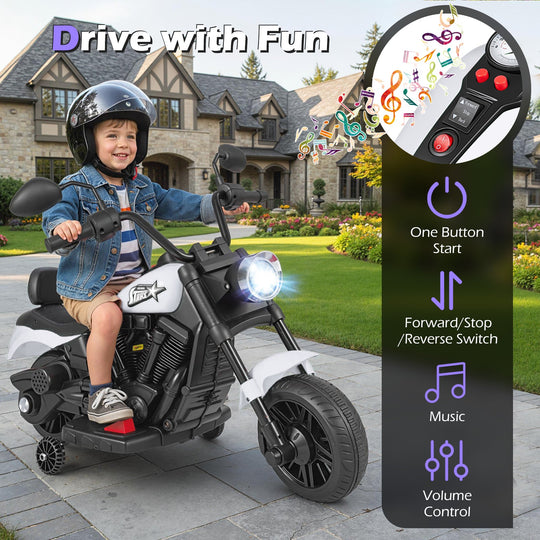 6V Kids Motorcycle with Headlight and Music and Training Wheels