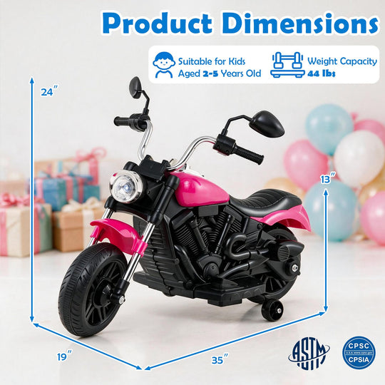 6V Kids Motorcycle with Detachable Training Wheels and Music for Ages 2-5