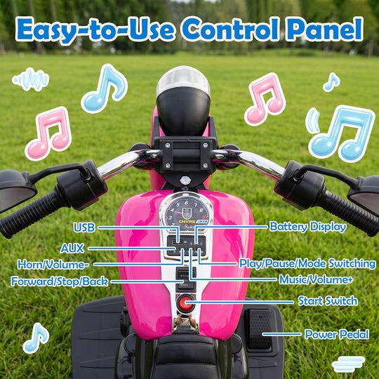 6V Kids Motorcycle with Detachable Training Wheels and Music for Ages 2-5