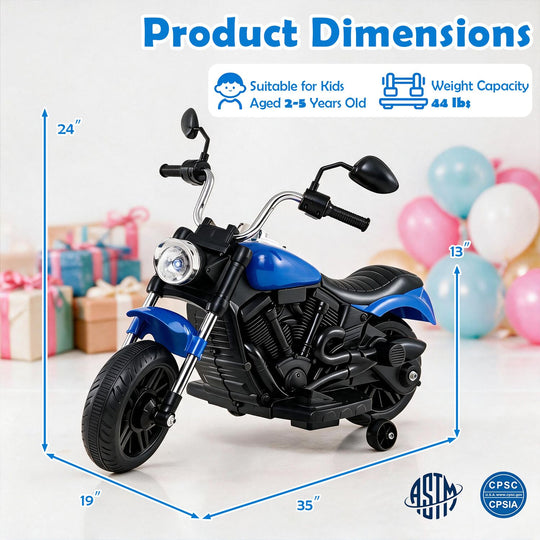 6V Kids Motorcycle with Detachable Training Wheels and Music for Ages 2-5