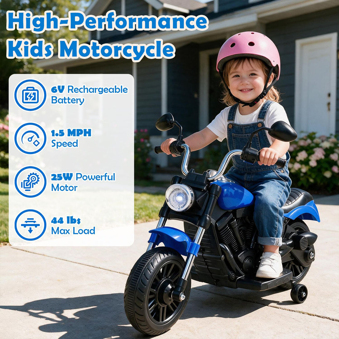 6V Kids Motorcycle with Detachable Training Wheels and Music for Ages 2-5