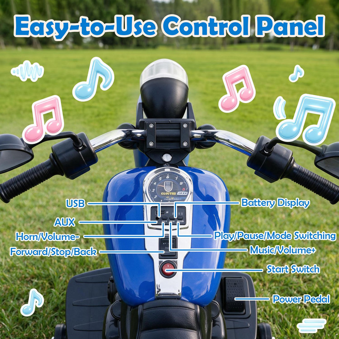 6V Kids Motorcycle with Detachable Training Wheels and Music for Ages 2-5