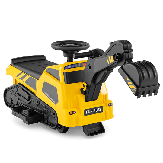 6V Ride on Tractor 3-in-1 Electric Excavator with Adjustable Arms and Music-Yellow