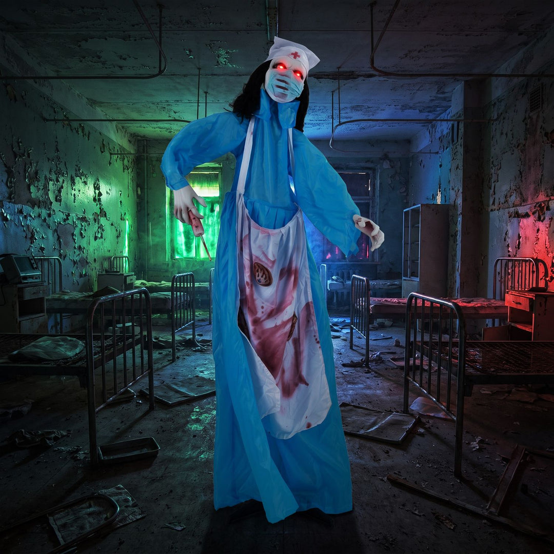 Halloween Standing Animatronic Zombie Nurse with Glowing Eyes