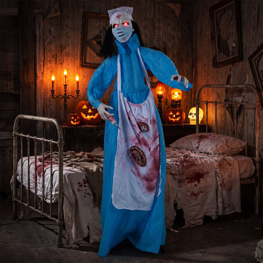 Halloween Standing Animatronic Zombie Nurse with Glowing Eyes