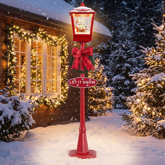 6.1 ft Musical Christmas Streetlight with LED Lights for Home Yard Porch-Red
