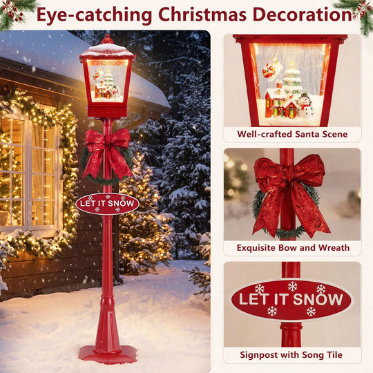 6.1 ft Musical Christmas Streetlight with LED Lights for Home Yard Porch-Red