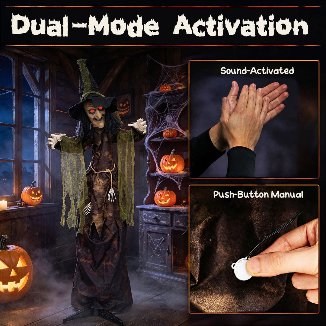 6.2 Ft. Halloween Animated Witch Decoration with Red Glowing Eyes