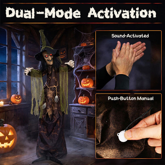 6.2 Ft. Halloween Animated Witch Decoration with Red Glowing Eyes