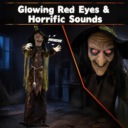 6.2 Ft. Halloween Animated Witch Decoration with Red Glowing Eyes