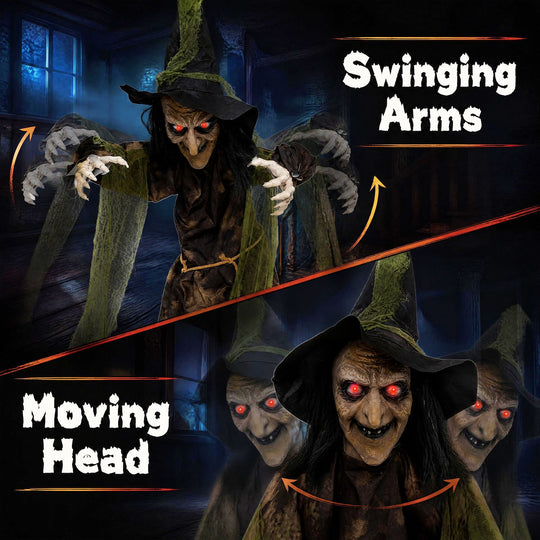 6.2 Ft. Halloween Animated Witch Decoration with Red Glowing Eyes