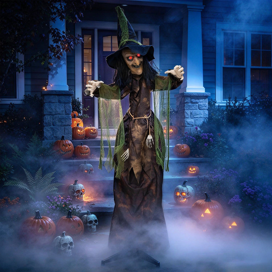 6.2 Ft. Halloween Animated Witch Decoration with Red Glowing Eyes