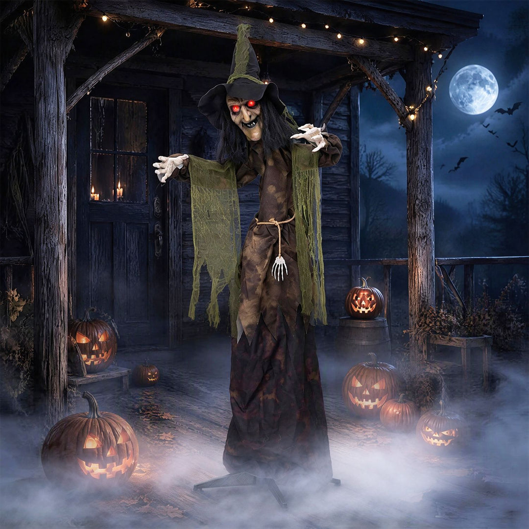 6.2 Ft. Halloween Animated Witch Decoration with Red Glowing Eyes