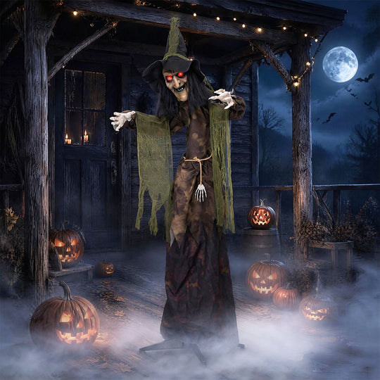 6.2 Ft. Halloween Animated Witch Decoration with Red Glowing Eyes