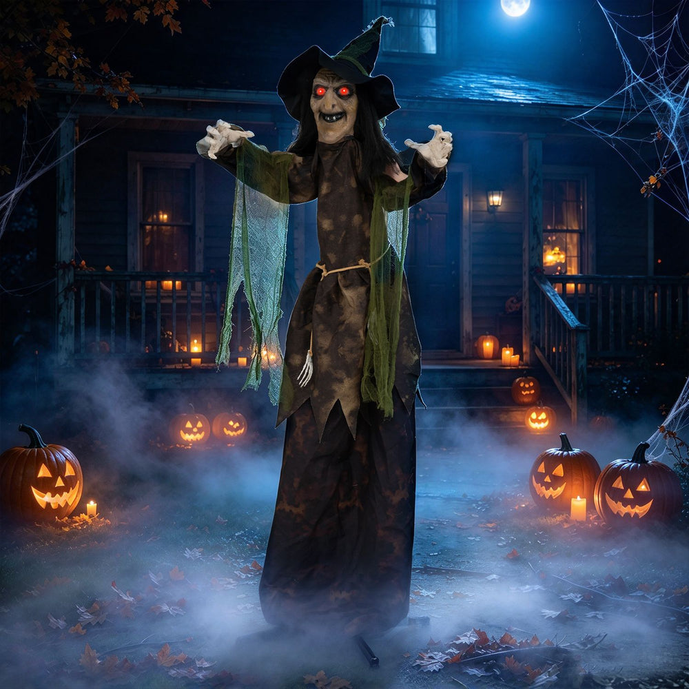 6.2 Ft. Halloween Animated Witch Decoration with Red Glowing Eyes
