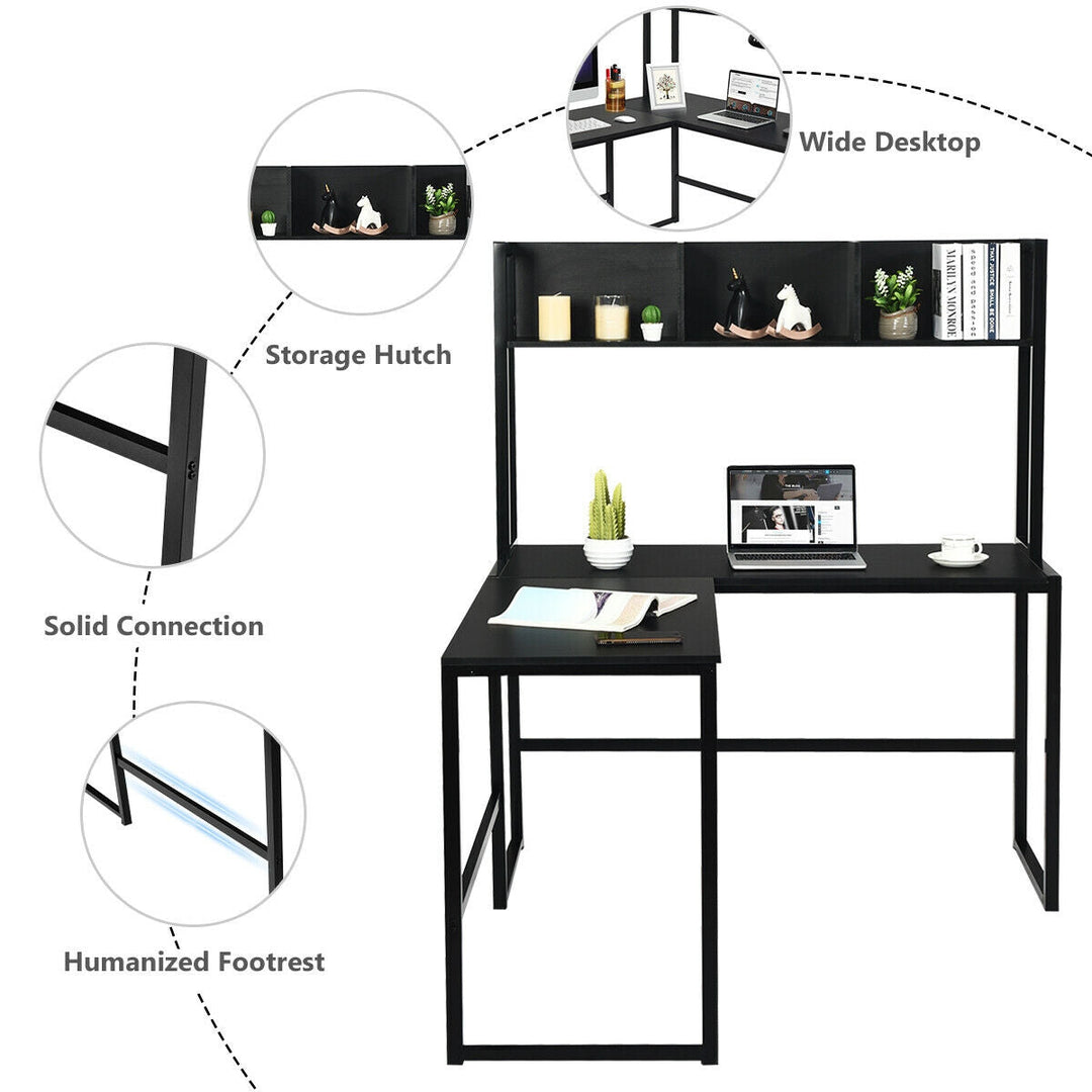 Reversible L-Shaped Corner Desk with Storage Bookshelf