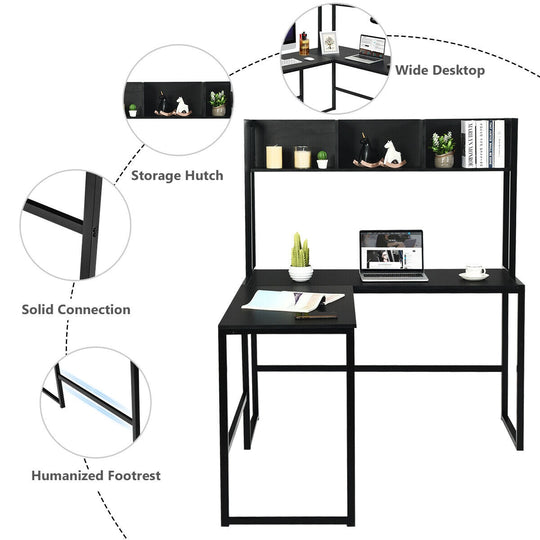 Reversible L-Shaped Corner Desk with Storage Bookshelf