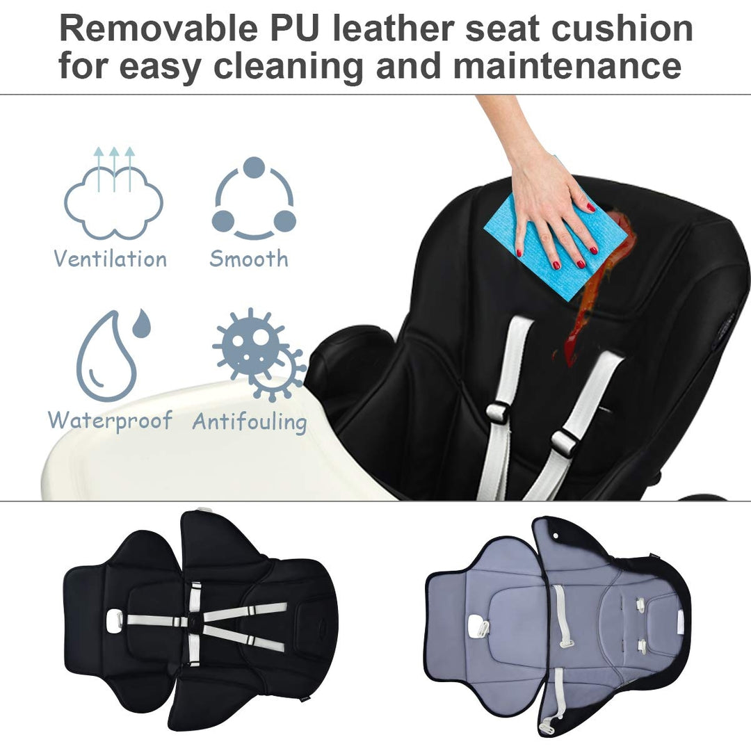 Foldable High chair with Multiple Adjustable Backrest-Black