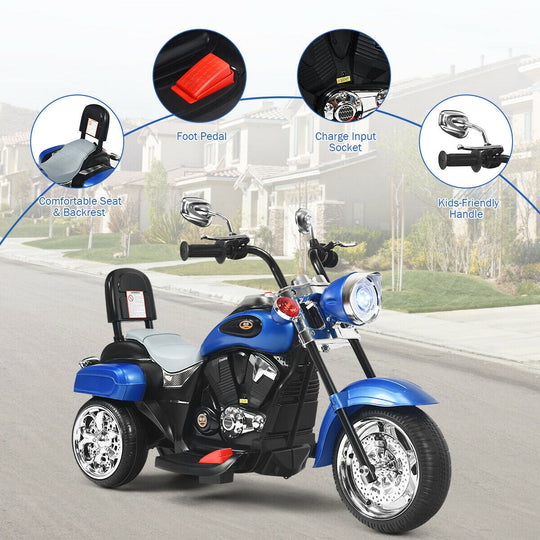 6V Powered Toddler 3-Wheel Motorbike Ride On Toy with Horn and Headlight-Black and White