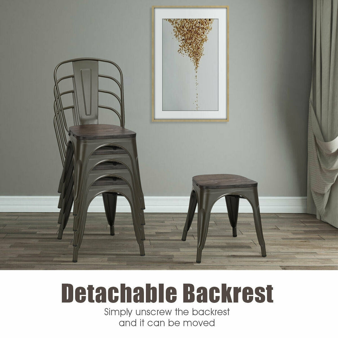 4 Pieces Tolix Style Metal Dining Side Chair Stackable Wood Seat
