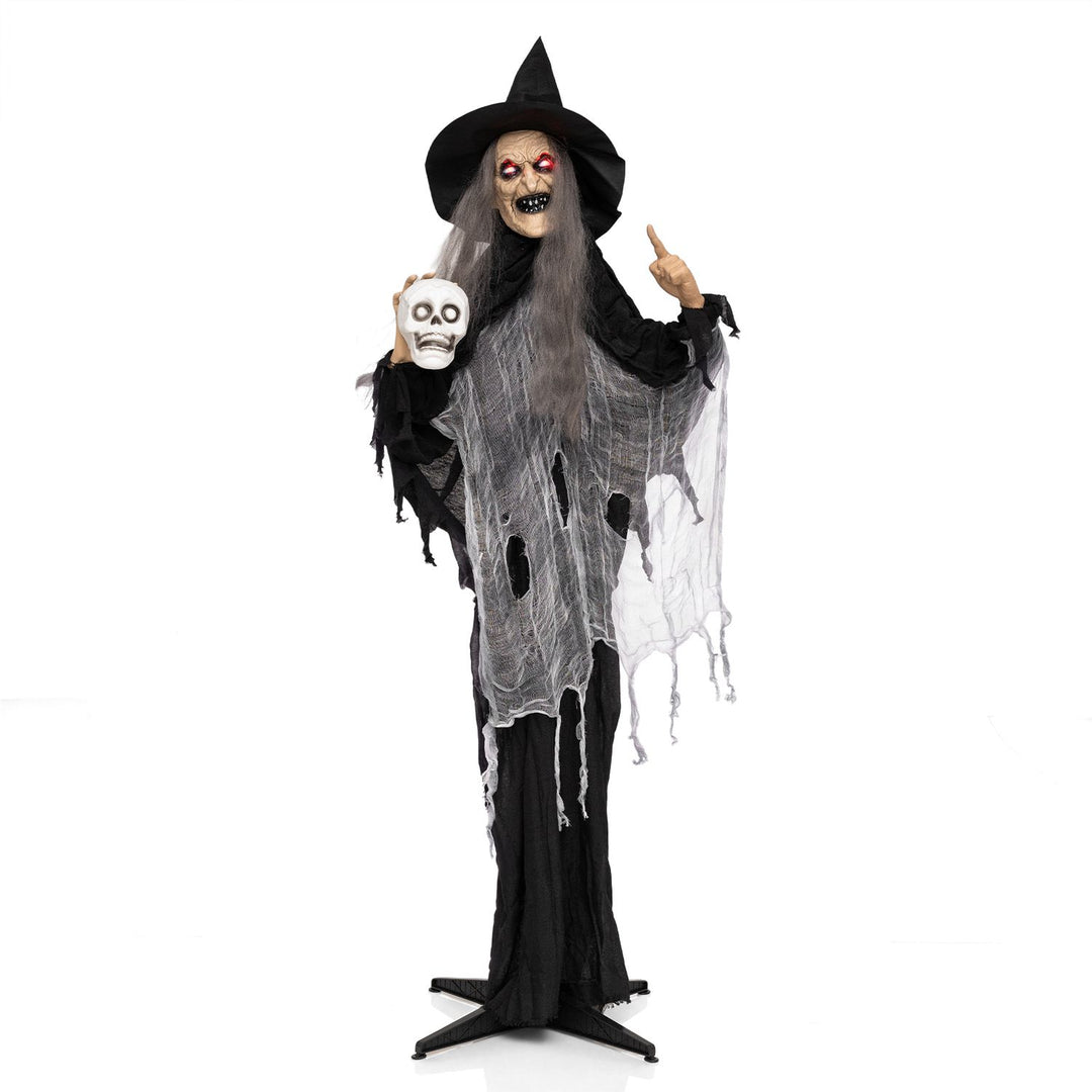 6.3 FT Halloween Standing Animatronic Witch with Skull in Hand