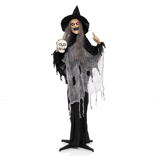 6.3 FT Halloween Standing Animatronic Witch with Skull in Hand