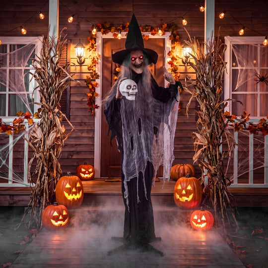 6.3 FT Halloween Standing Animatronic Witch with Skull in Hand